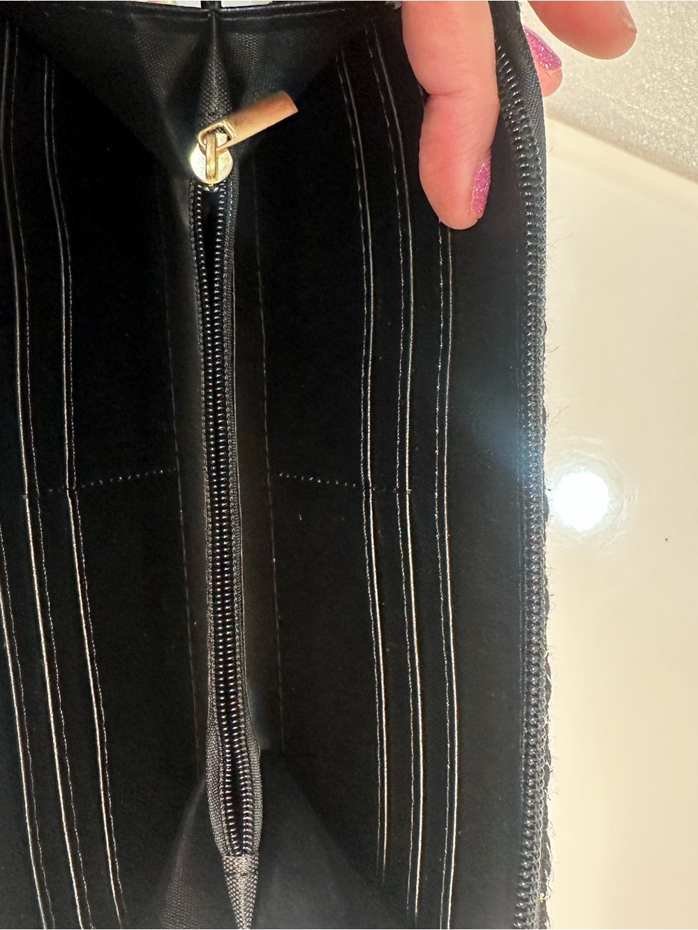 Badgley Mischka Black Tweed Zip Card Wallet with Gold Accents - Picture 9 of 9